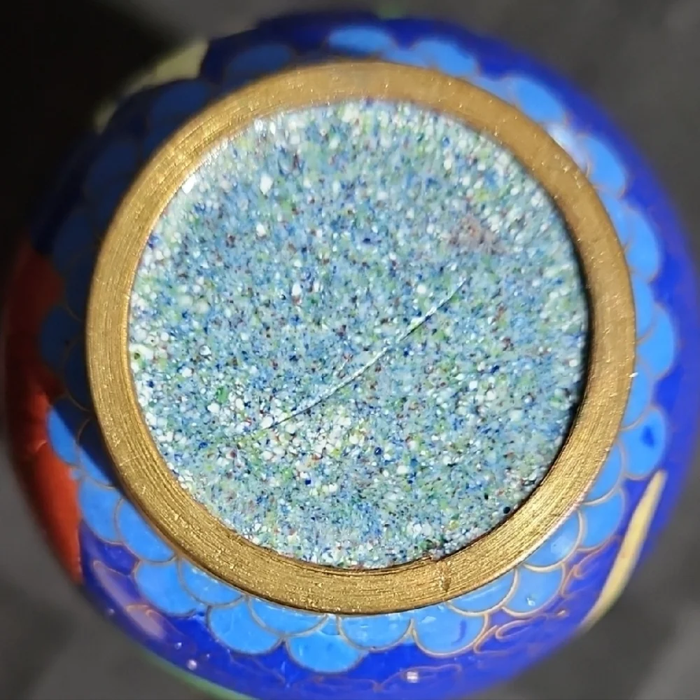 Vtg Chinese Cloisonne Enamel Cobalt Blue Pink Peony Red Bird Floral Vase